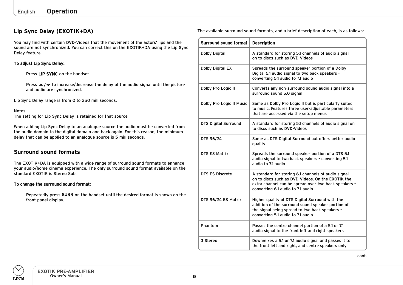 Operation | Linn PRE- AMPLIFIER User Manual | Page 23 / 28