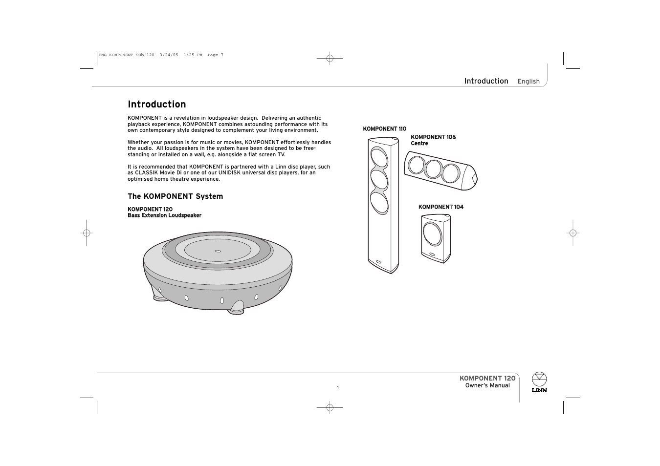 Introduction | Linn KOMPONENT 120 User Manual | Page 7 / 14