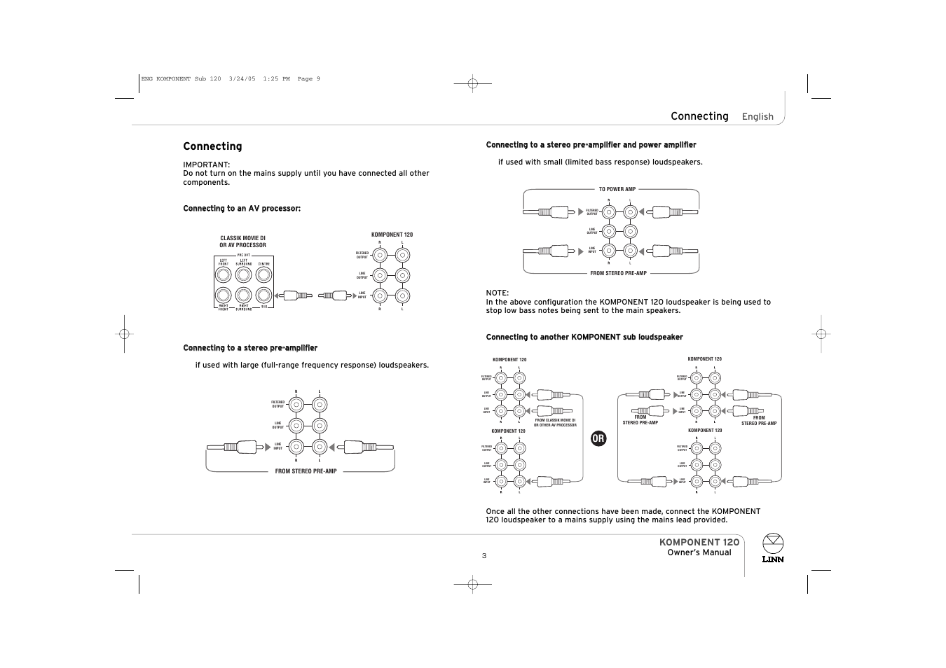 Connecting | Linn KOMPONENT 120 User Manual | Page 9 / 14