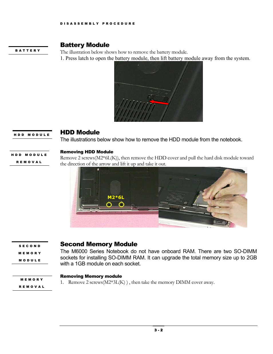 Battery module, Hdd module | LCD Digital M6000 User Manual | Page 2 / 18