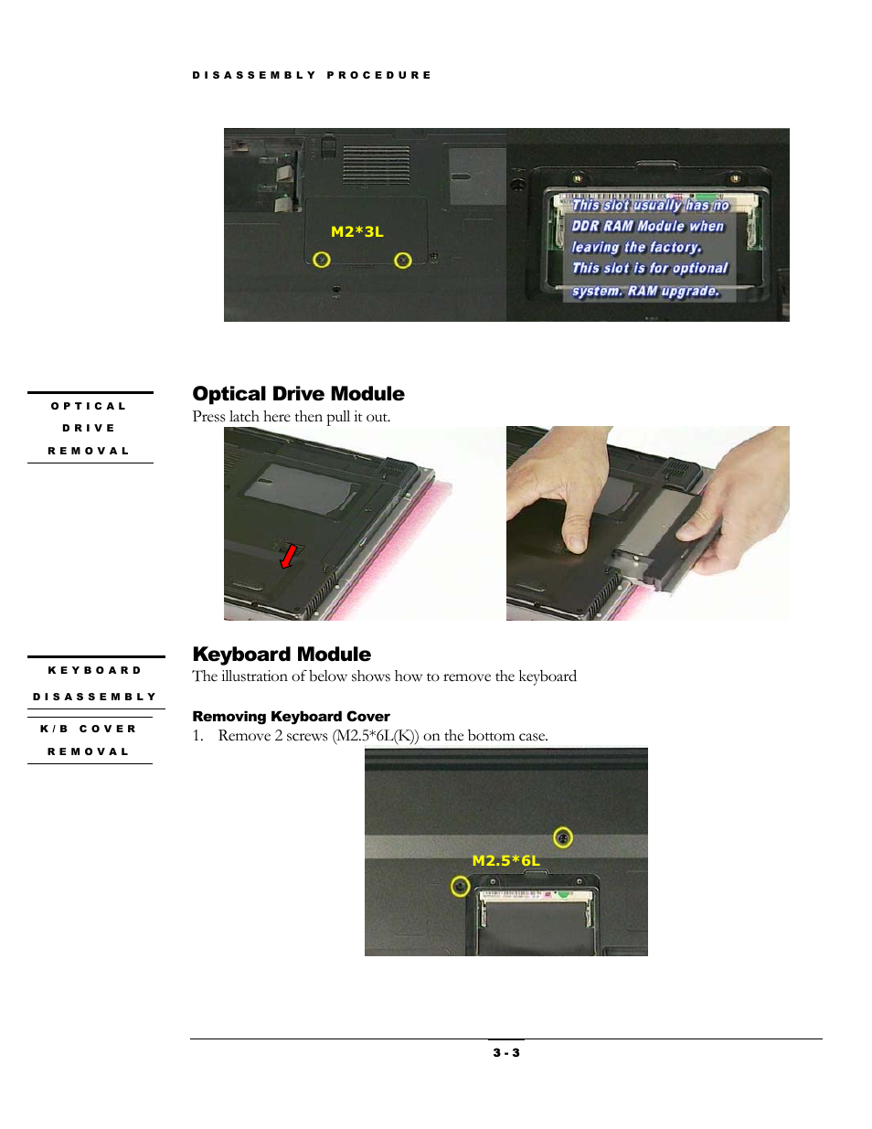 Optical drive module, Keyboard module | LCD Digital M6000 User Manual | Page 3 / 18