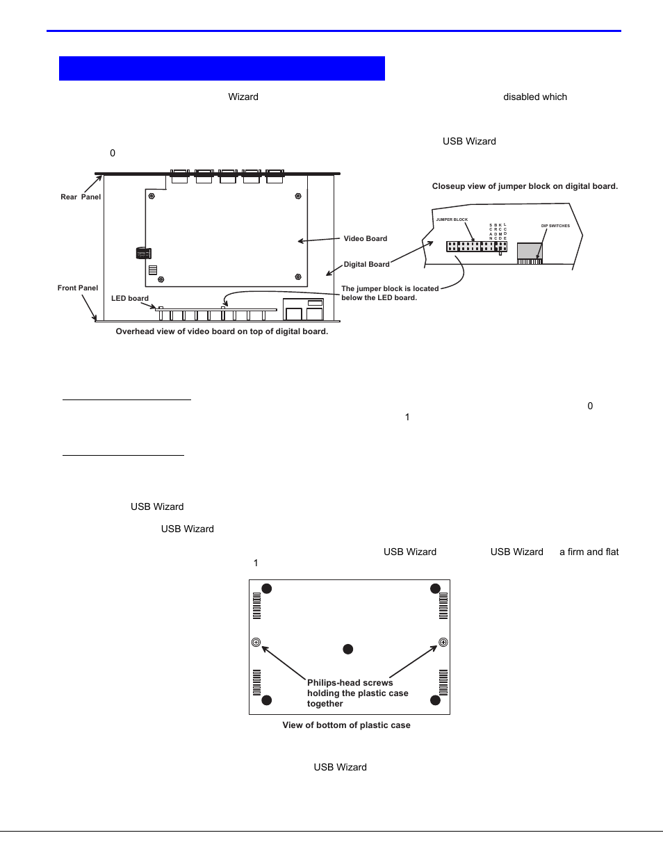 How to disable operating modes, Figure 20- location of the jumpers block, Figure 21- remove the philips-head screws | Lightwave Communications USB-Wizard User Manual | Page 24 / 26