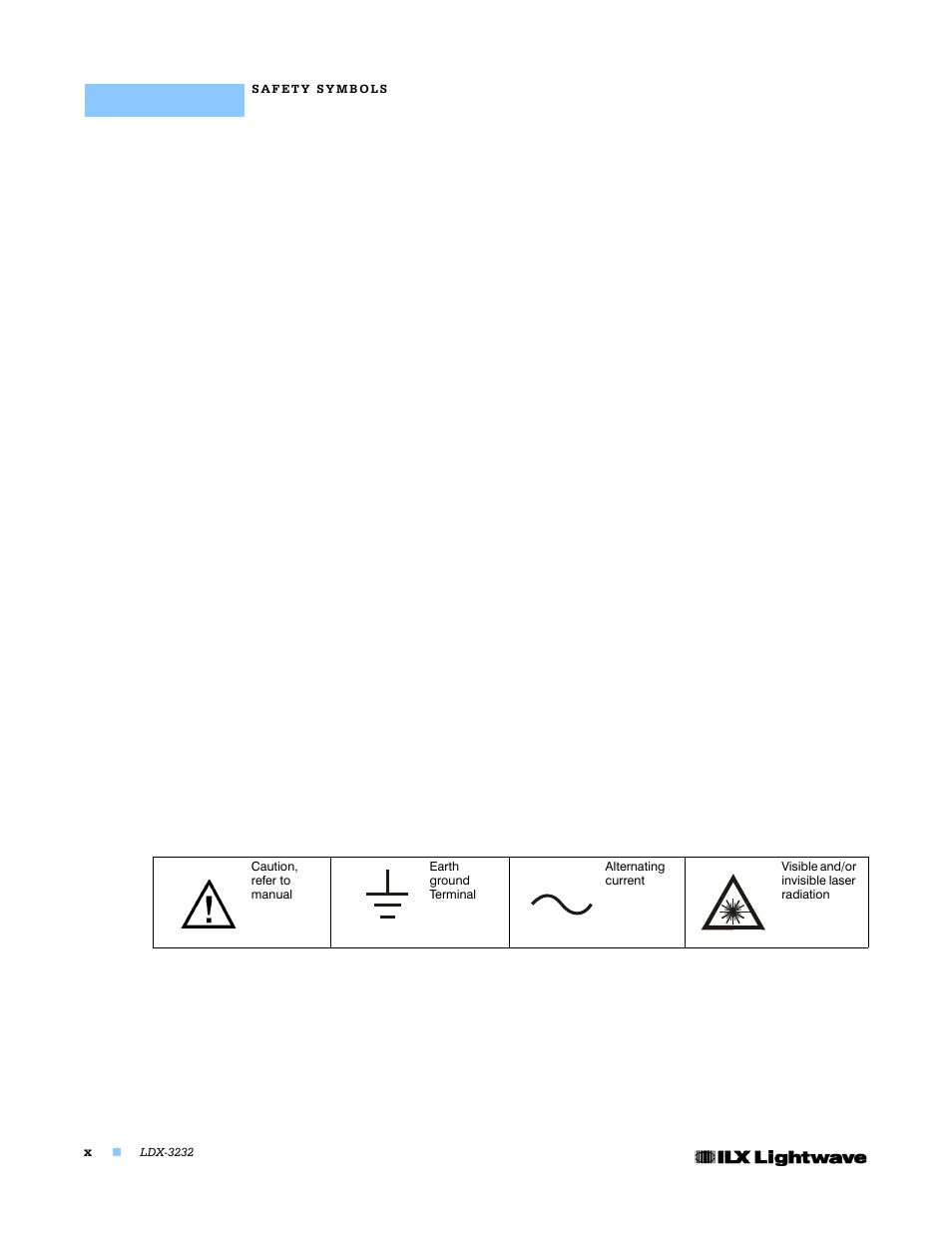 Afety, Ymbols, Safety marking symbols | Lightwave Communications LDX-3232 User Manual | Page 12 / 118