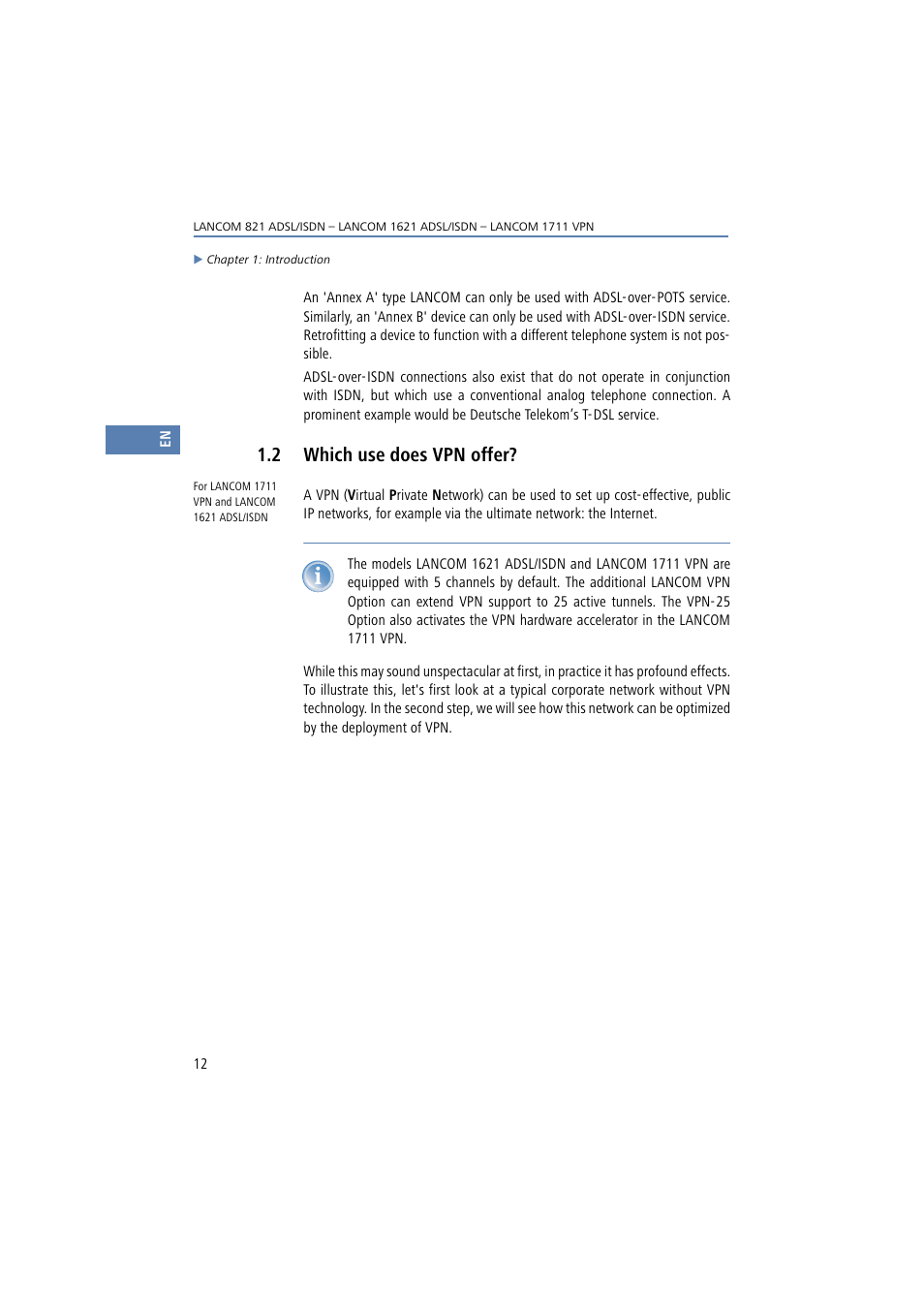 2 which use does vpn offer, Which use does vpn offer | Lancom Systems 821 User Manual | Page 12 / 82