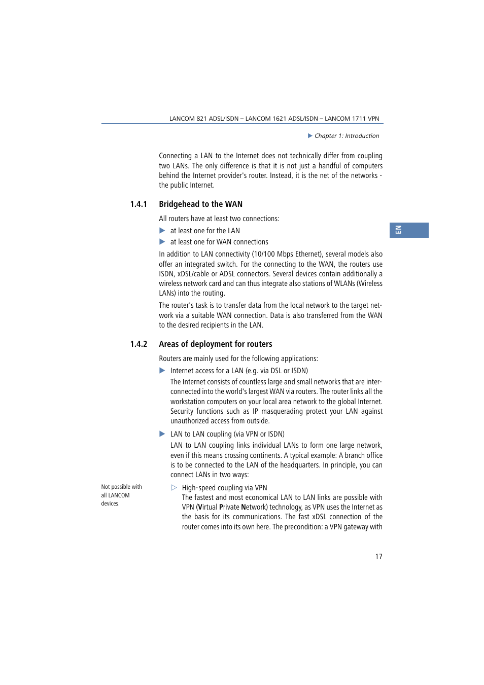 1 bridgehead to the wan, 2 areas of deployment for routers | Lancom Systems 821 User Manual | Page 17 / 82