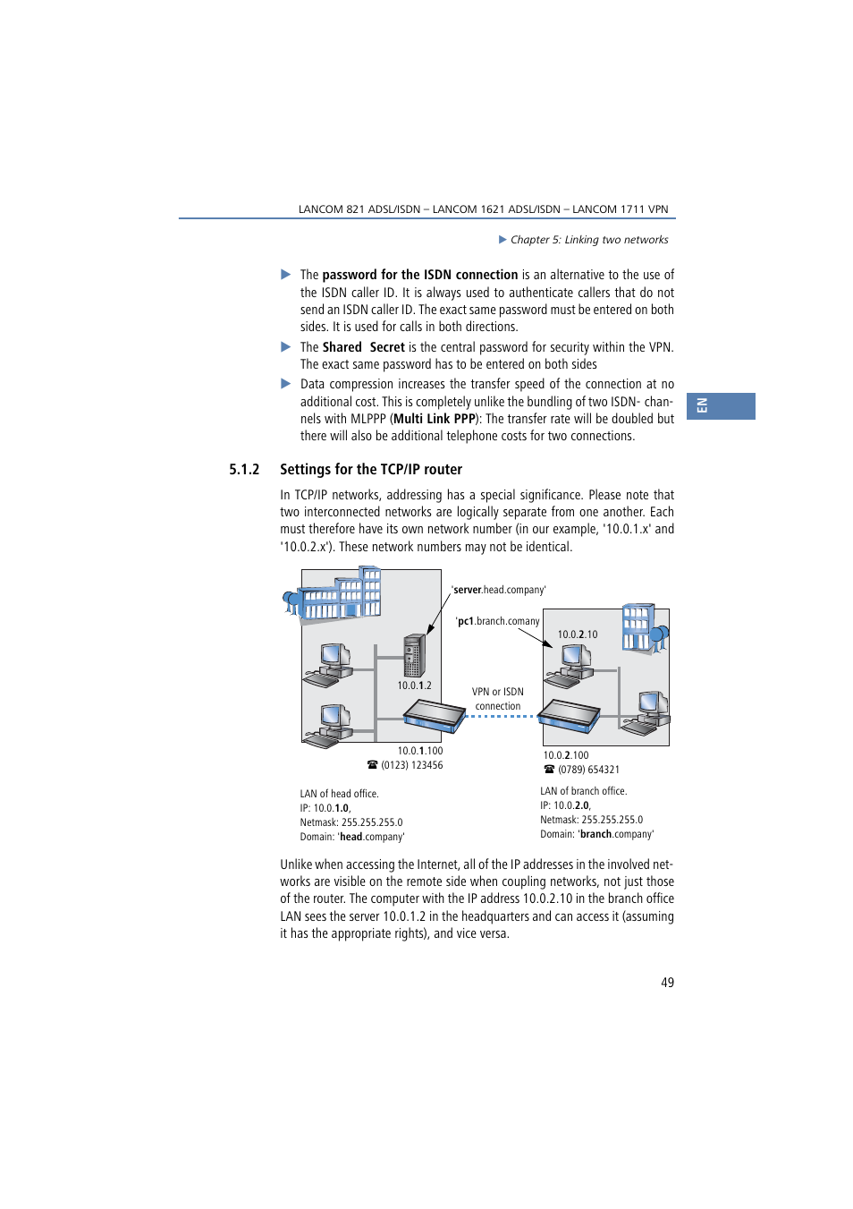 2 settings for the tcp/ip router | Lancom Systems 821 User Manual | Page 49 / 82