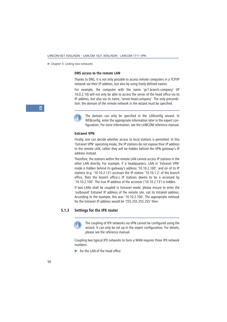 3 settings for the ipx router | Lancom Systems 821 User Manual | Page 50 / 82