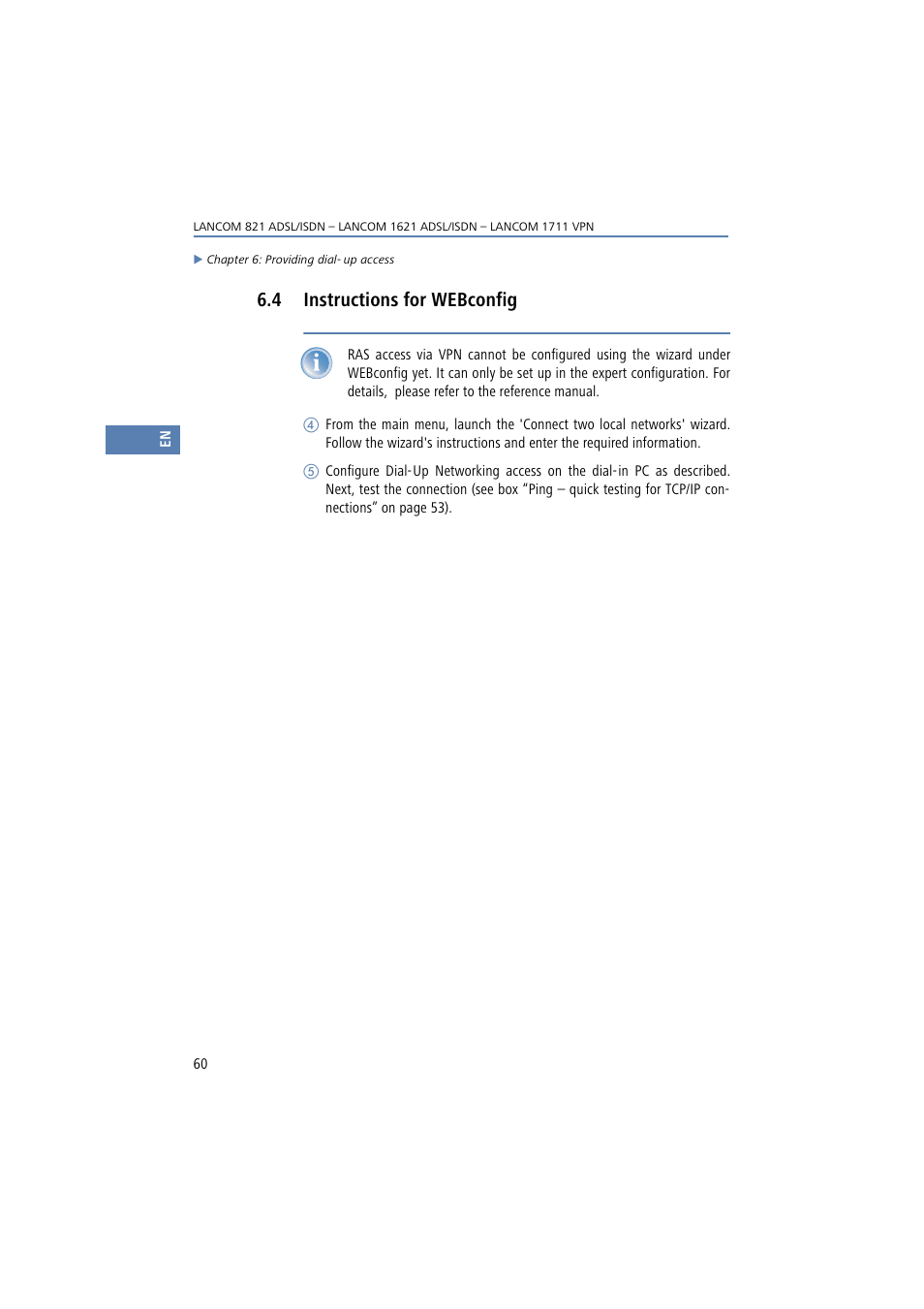 4 instructions for webconfig, Instructions for webconfig | Lancom Systems 821 User Manual | Page 60 / 82
