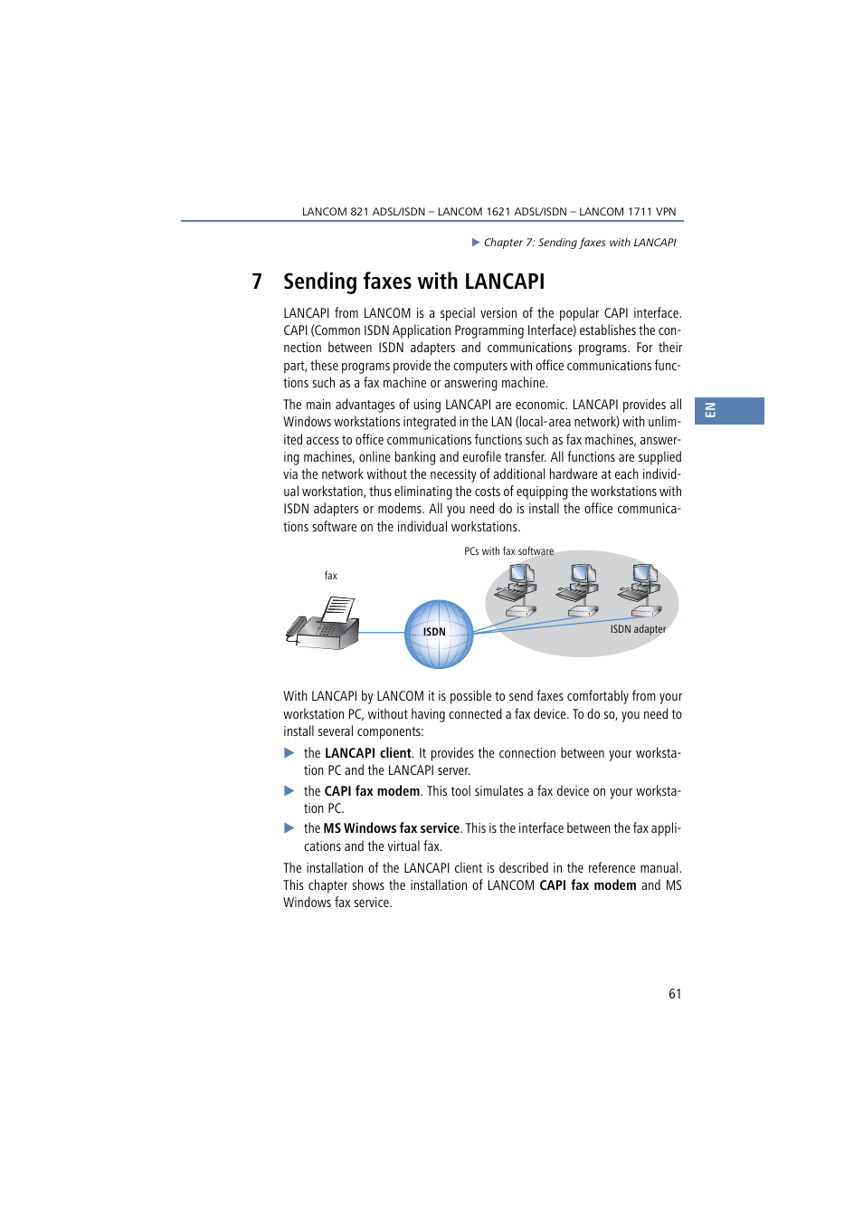 7 sending faxes with lancapi, Sending faxes with lancapi | Lancom Systems 821 User Manual | Page 61 / 82