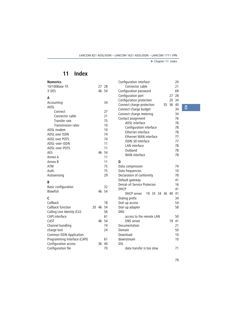 11 index, Index | Lancom Systems 821 User Manual | Page 79 / 82