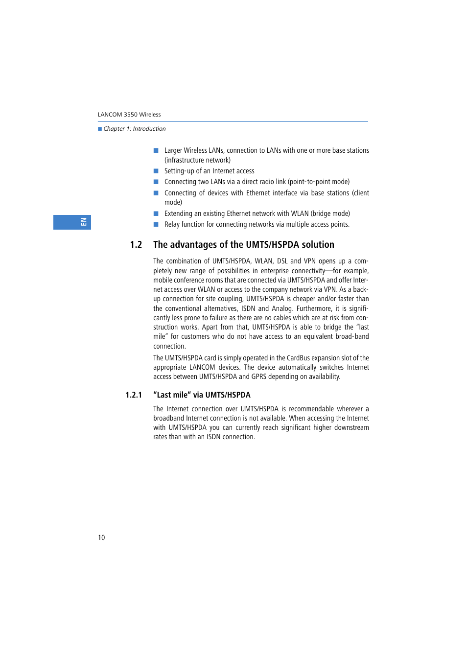 2 the advantages of the umts/hspda solution, 1 “last mile“ via umts/hspda | Lancom Systems 3550 User Manual | Page 10 / 81