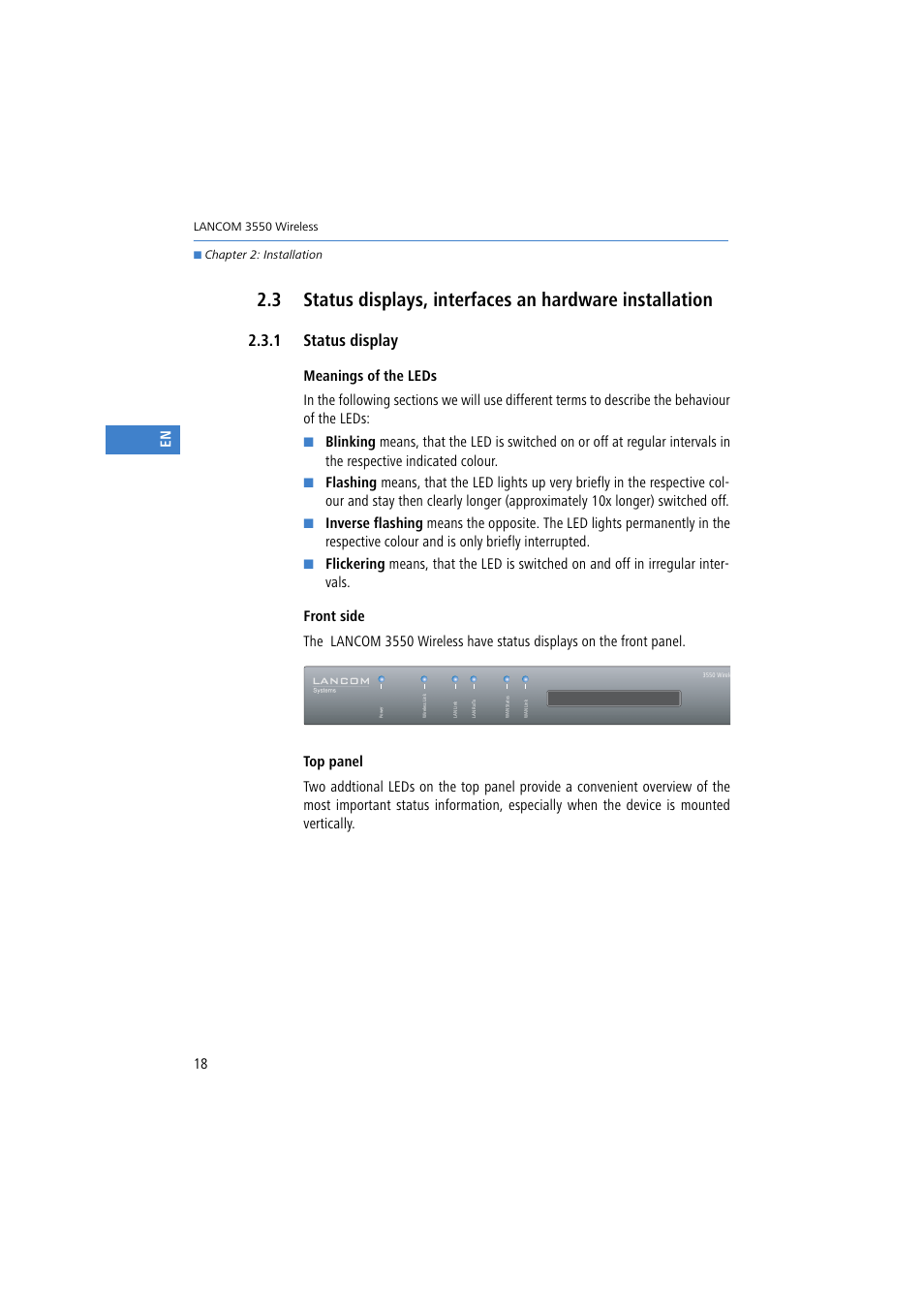 1 status display | Lancom Systems 3550 User Manual | Page 18 / 81