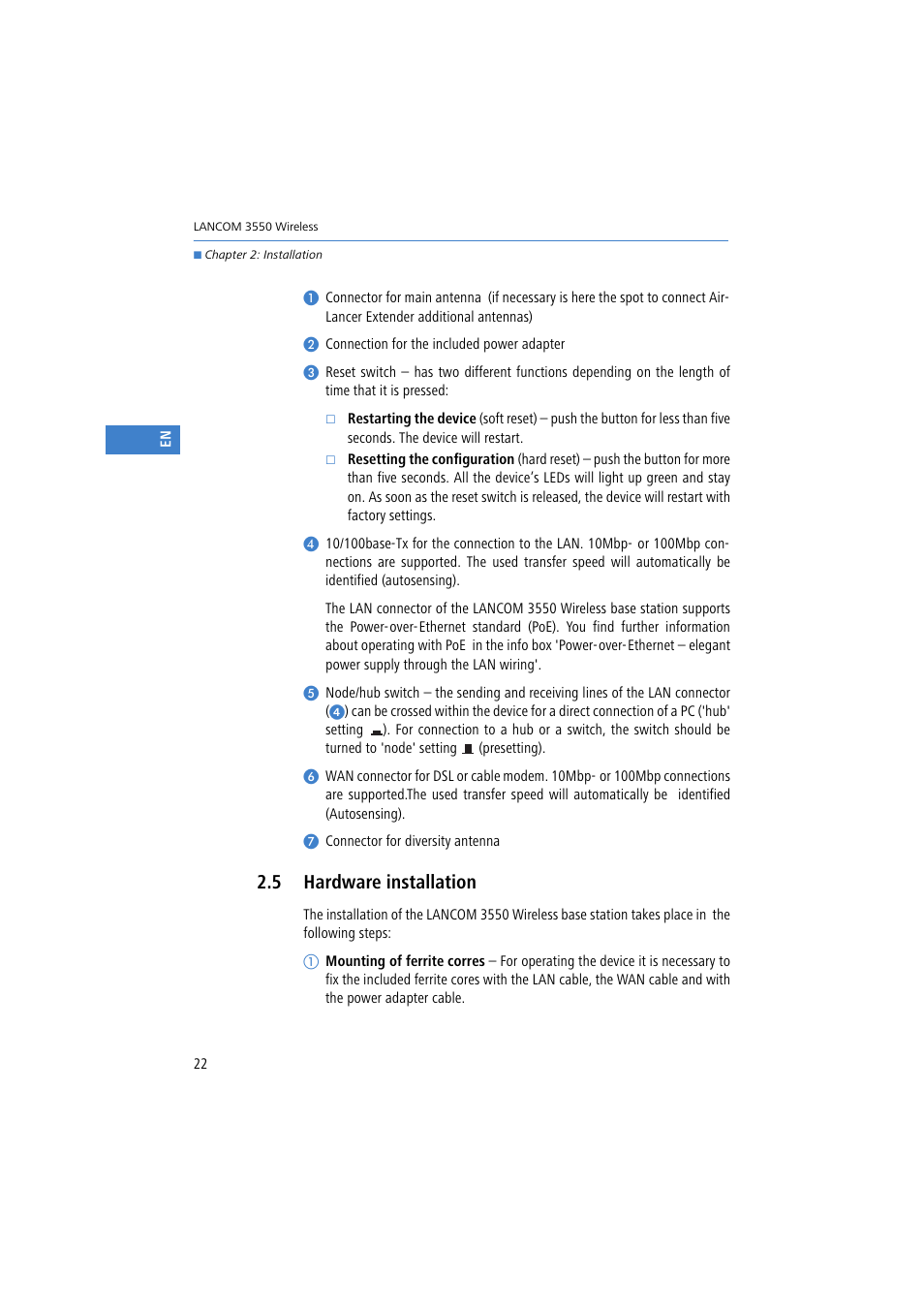 5 hardware installation | Lancom Systems 3550 User Manual | Page 22 / 81