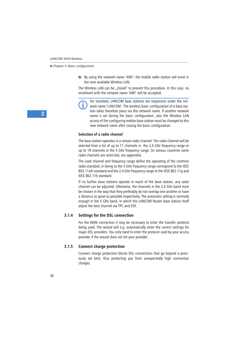 4 settings for the dsl connection, 5 connect charge protection | Lancom Systems 3550 User Manual | Page 30 / 81