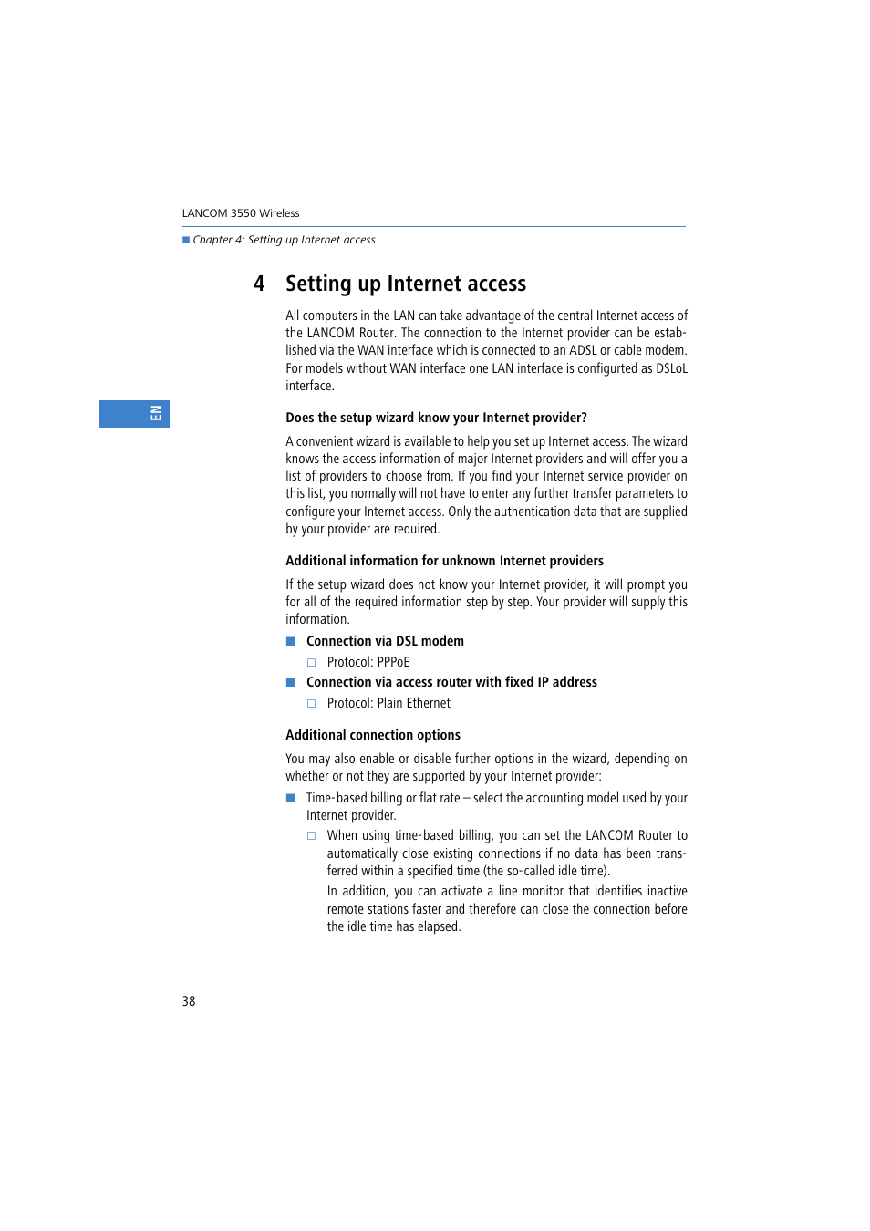 4 setting up internet access | Lancom Systems 3550 User Manual | Page 38 / 81