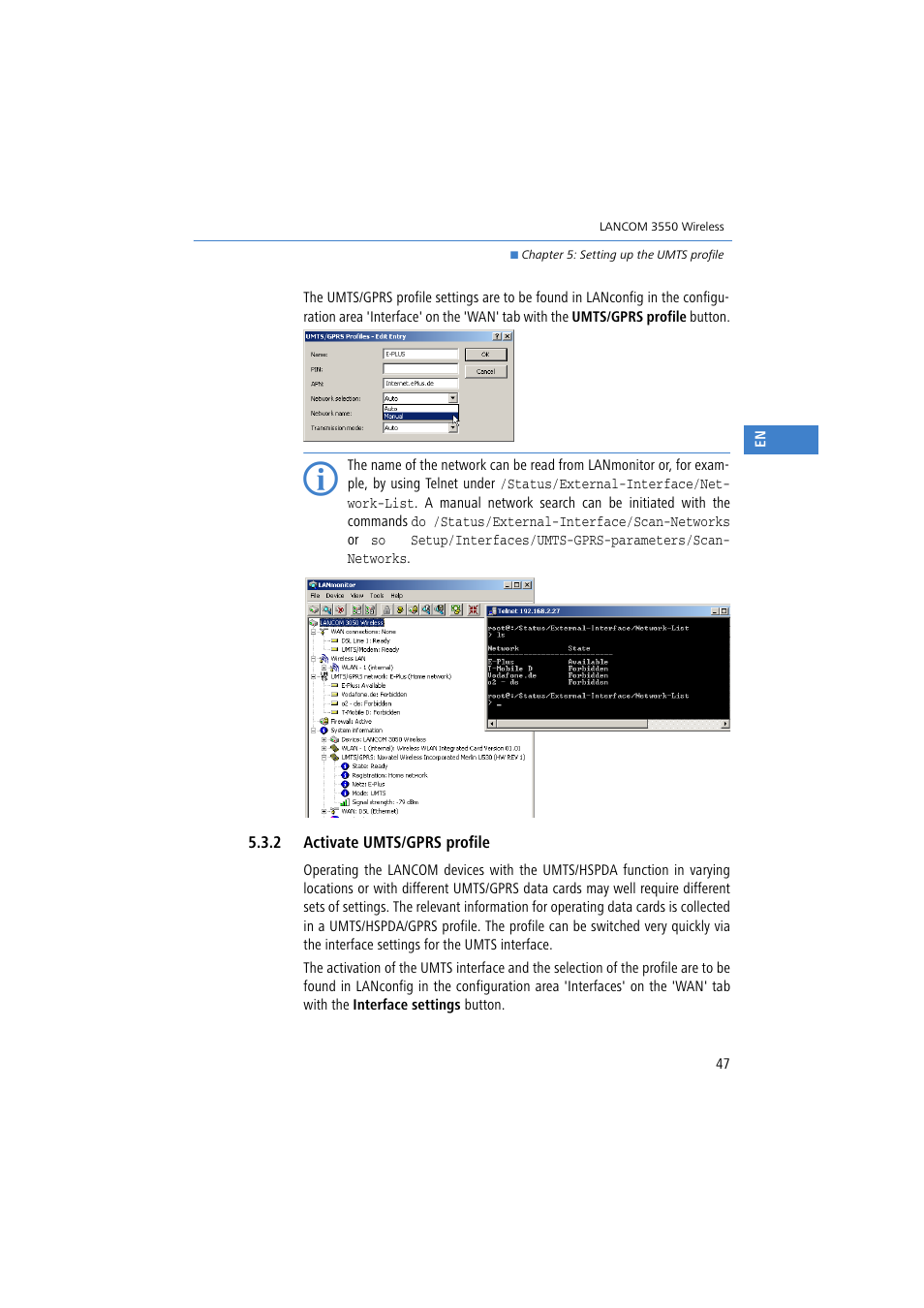 2 activate umts/gprs profile | Lancom Systems 3550 User Manual | Page 47 / 81
