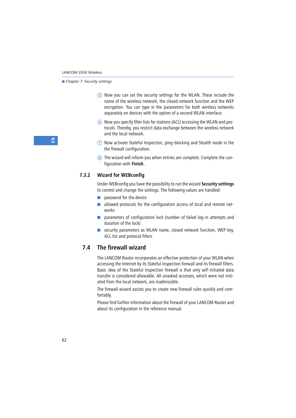2 wizard for webconfig, 4 the firewall wizard | Lancom Systems 3550 User Manual | Page 62 / 81
