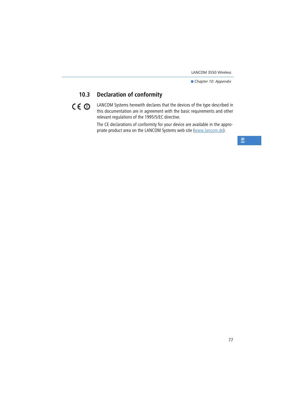 3 declaration of conformity | Lancom Systems 3550 User Manual | Page 77 / 81