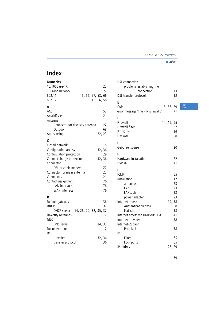 Index | Lancom Systems 3550 User Manual | Page 79 / 81