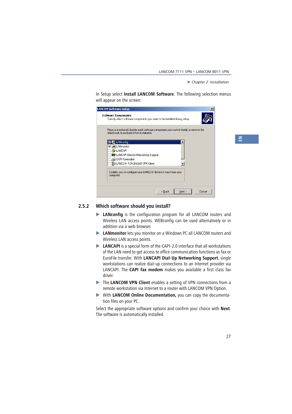 2 which software should you install | Lancom Systems 7111 VPN User Manual | Page 27 / 77