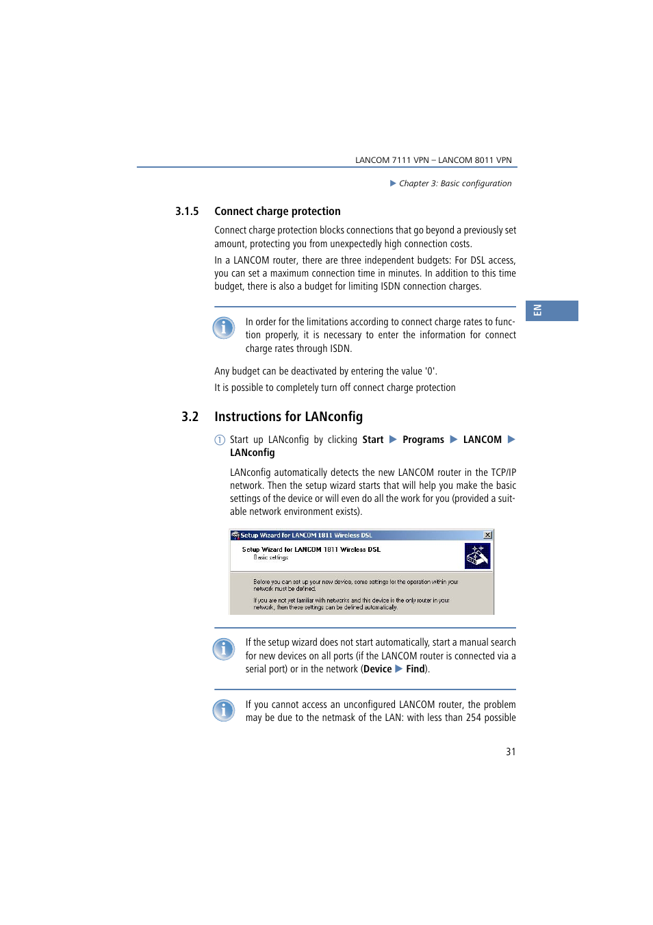 5 connect charge protection, 2 instructions for lanconfig | Lancom Systems 7111 VPN User Manual | Page 31 / 77