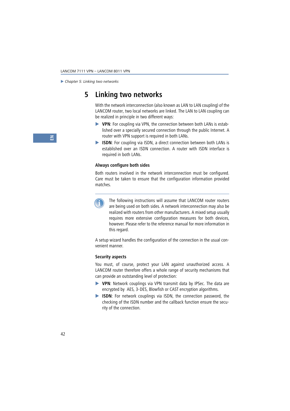 5 linking two networks | Lancom Systems 7111 VPN User Manual | Page 42 / 77