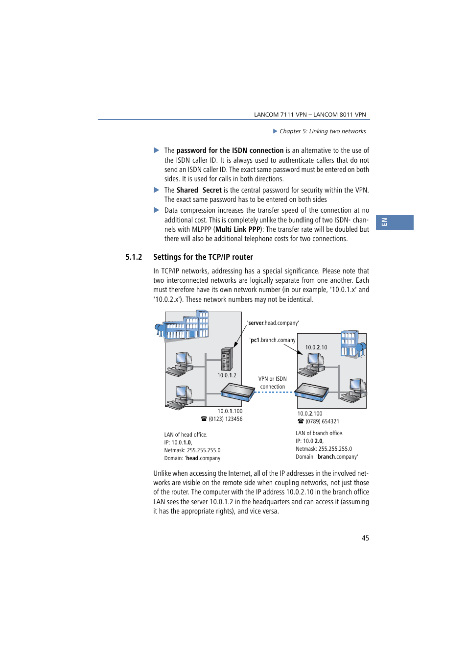 2 settings for the tcp/ip router | Lancom Systems 7111 VPN User Manual | Page 45 / 77