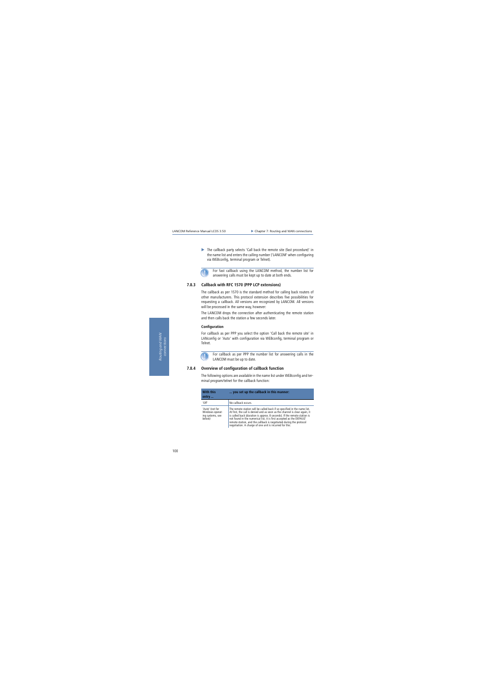 3 callback with rfc 1570 (ppp lcp extensions), 4 overview of configuration of callback function | Lancom Systems LCOS 3.50 User Manual | Page 100 / 346