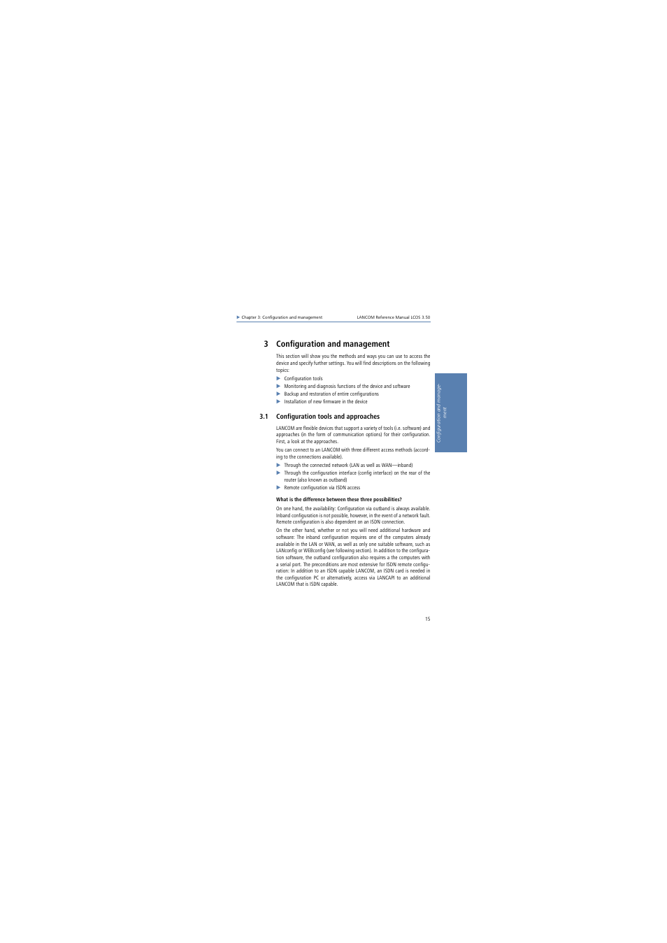 3 configuration and management, 1 configuration tools and approaches | Lancom Systems LCOS 3.50 User Manual | Page 15 / 346