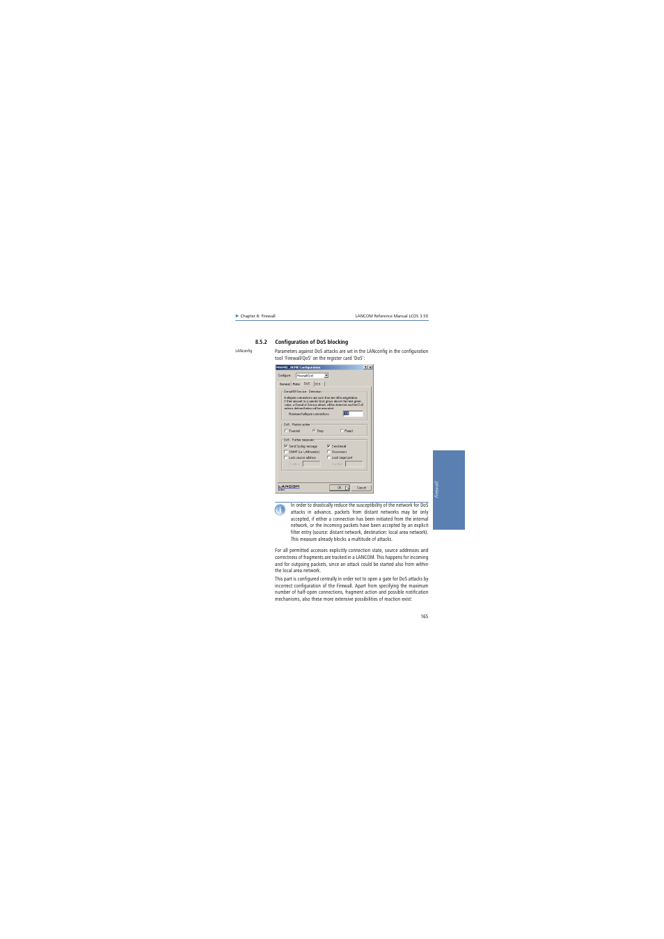 2 configuration of dos blocking | Lancom Systems LCOS 3.50 User Manual | Page 165 / 346