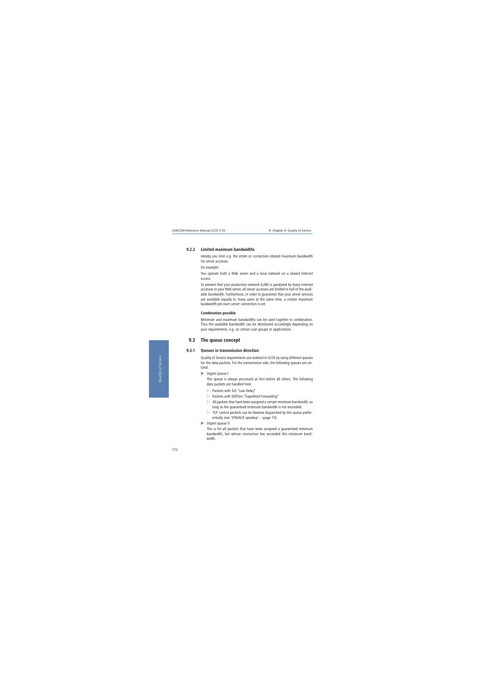2 limited maximum bandwidths, 3 the queue concept, 1 queues in transmission direction | Lancom Systems LCOS 3.50 User Manual | Page 172 / 346