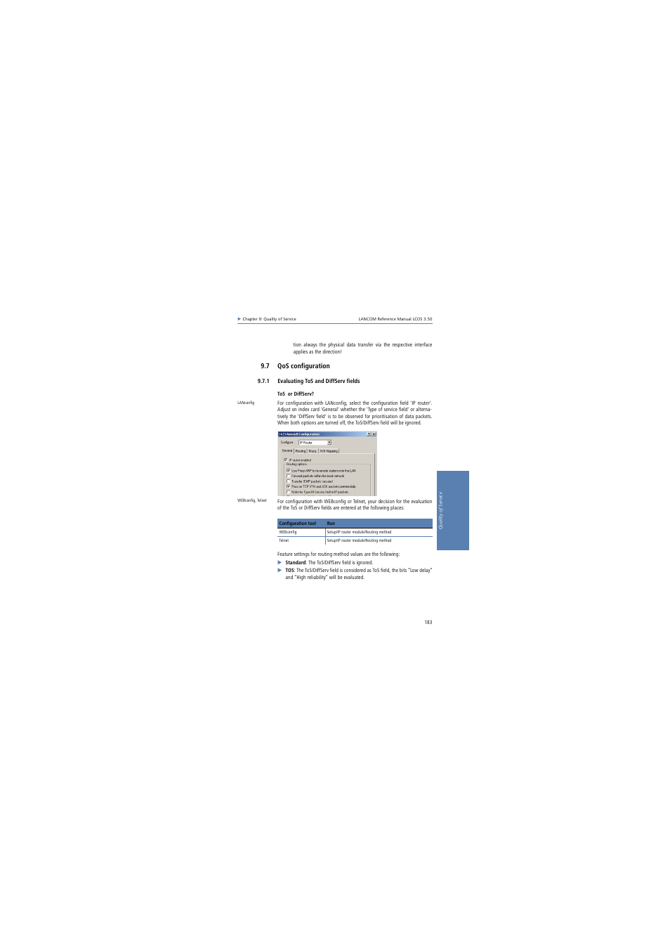 7 qos configuration, 1 evaluating tos and diffserv fields | Lancom Systems LCOS 3.50 User Manual | Page 183 / 346
