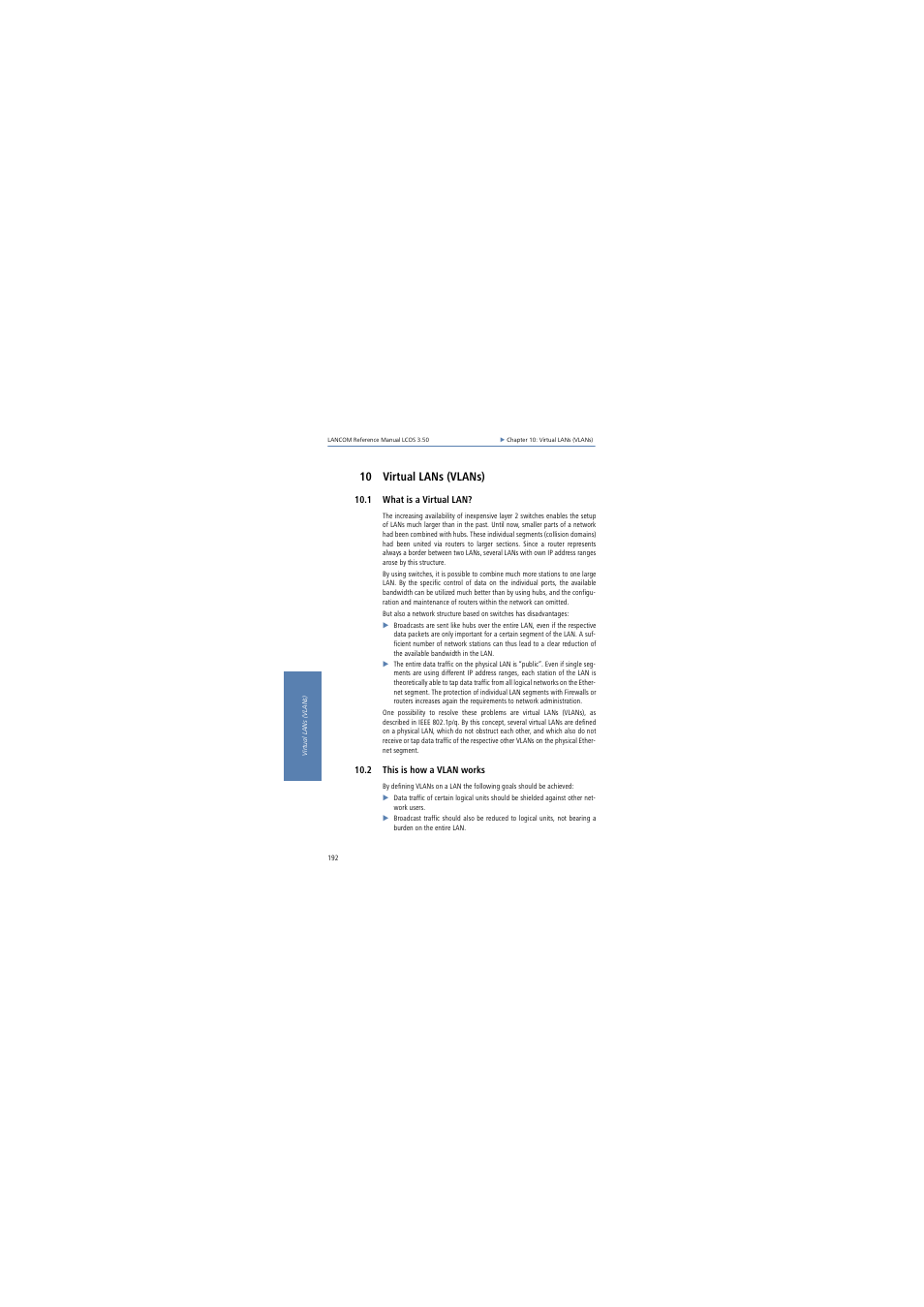 10 virtual lans (vlans), 1 what is a virtual lan, 2 this is how a vlan works | Virtual lans (vlans) | Lancom Systems LCOS 3.50 User Manual | Page 192 / 346
