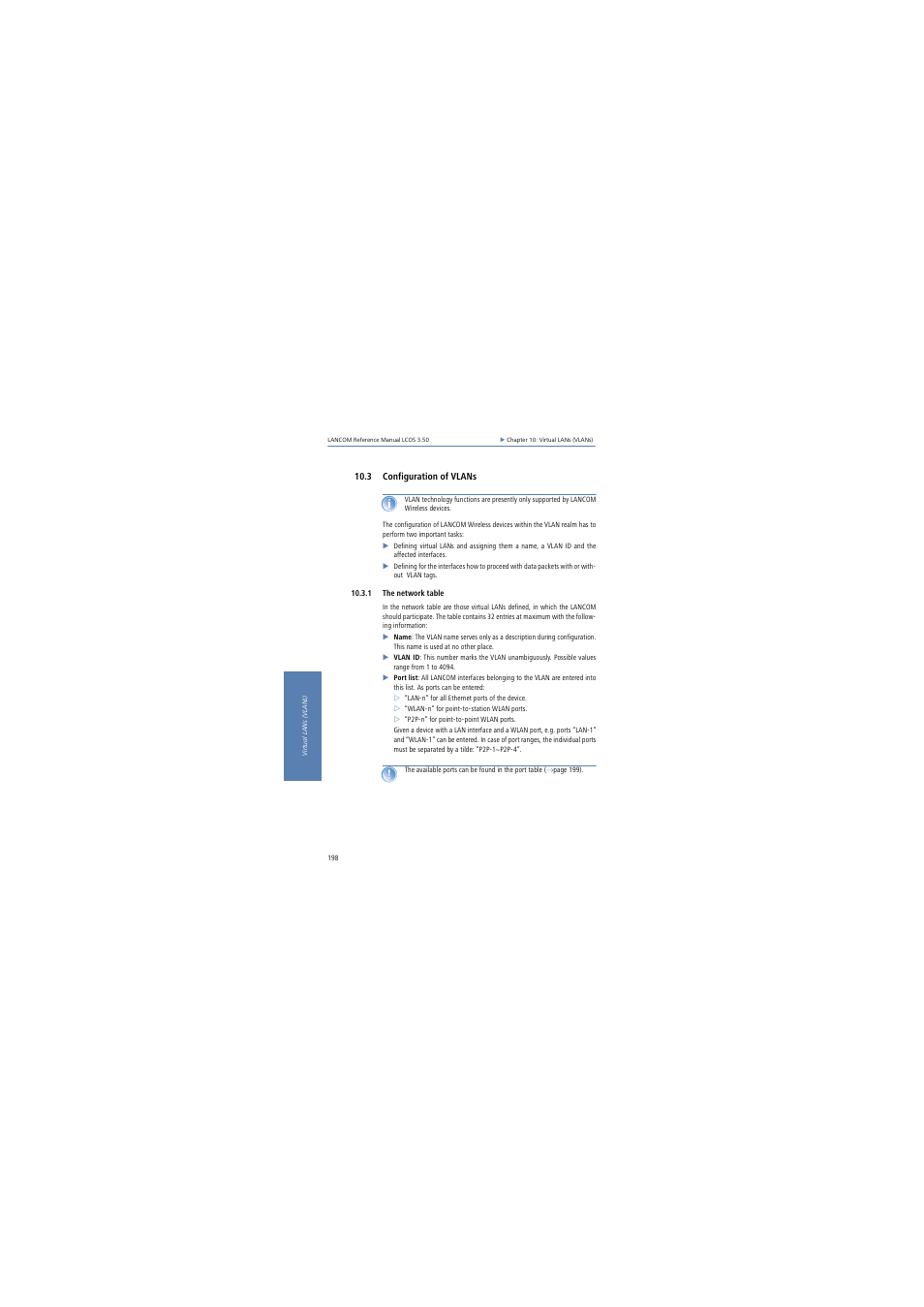 3 configuration of vlans, 1 the network table | Lancom Systems LCOS 3.50 User Manual | Page 198 / 346