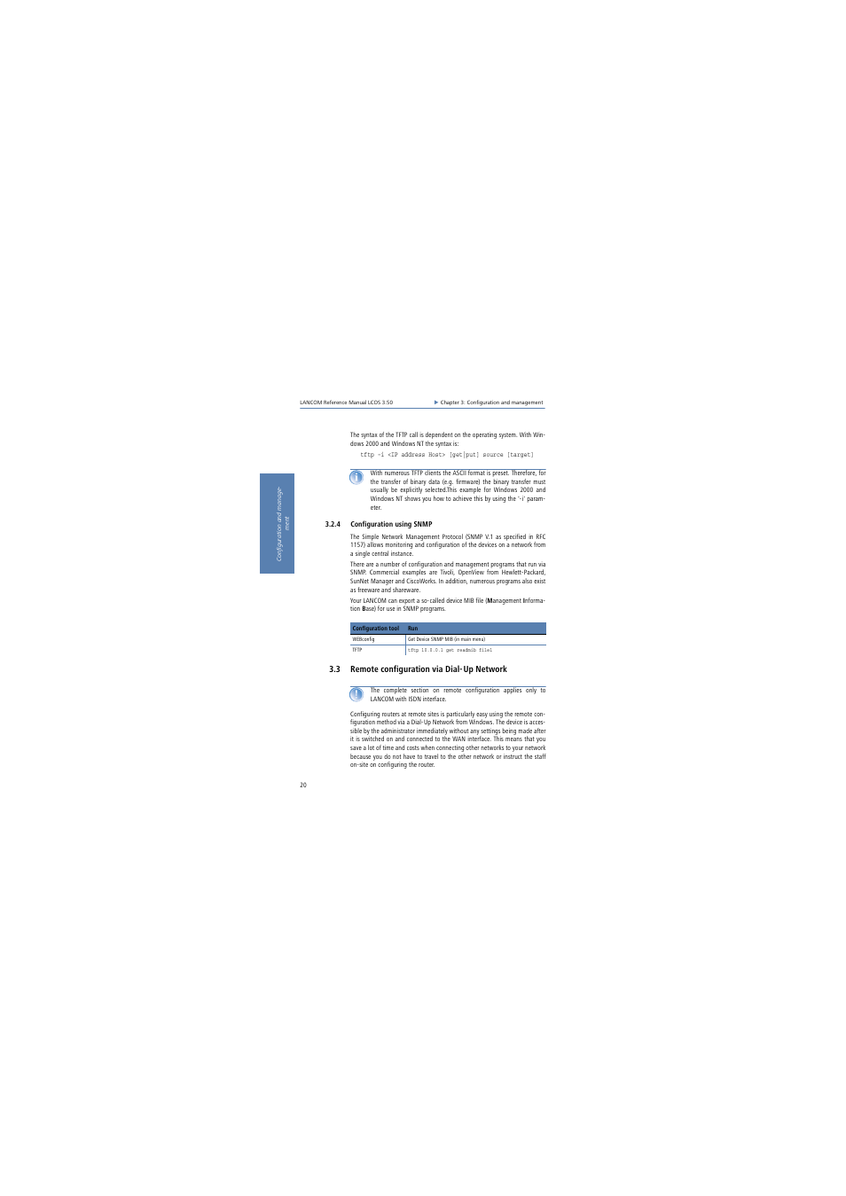 4 configuration using snmp, 3 remote configuration via dial-up network | Lancom Systems LCOS 3.50 User Manual | Page 20 / 346