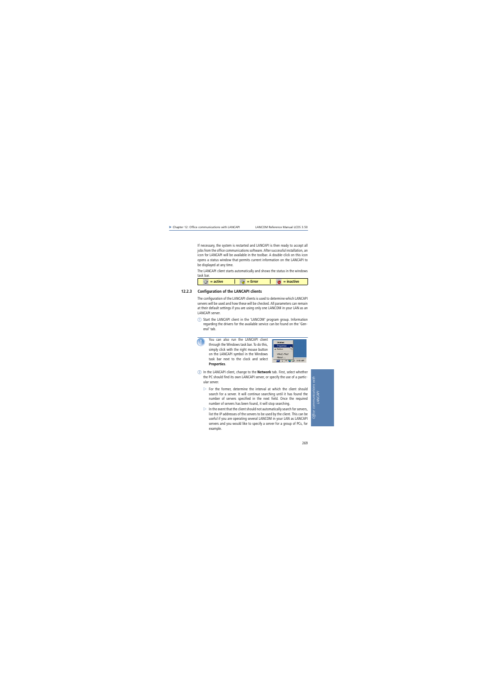 3 configuration of the lancapi clients | Lancom Systems LCOS 3.50 User Manual | Page 269 / 346