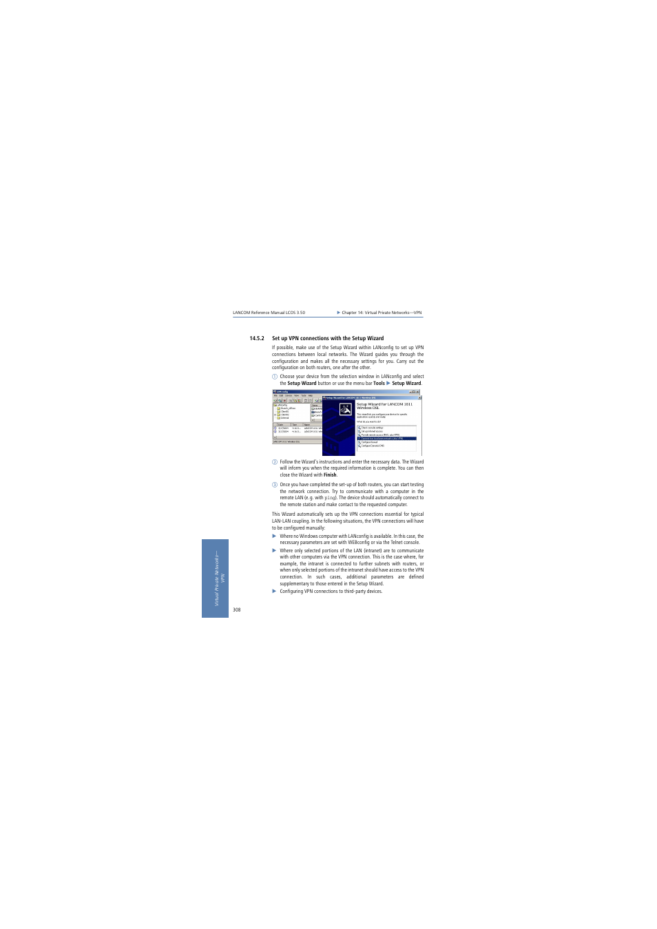 2 set up vpn connections with the setup wizard | Lancom Systems LCOS 3.50 User Manual | Page 308 / 346