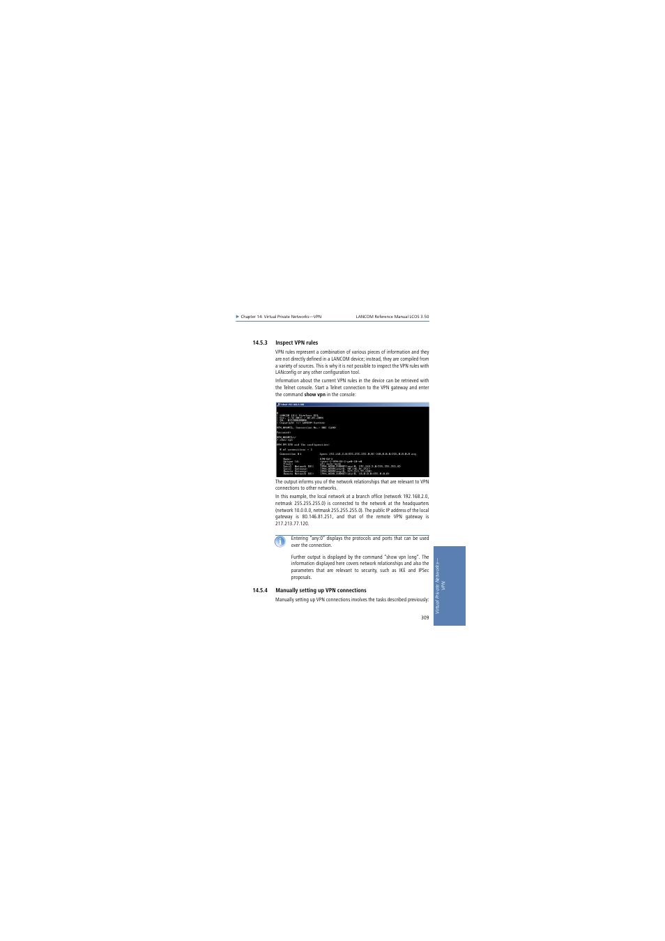 3 inspect vpn rules, 4 manually setting up vpn connections | Lancom Systems LCOS 3.50 User Manual | Page 309 / 346