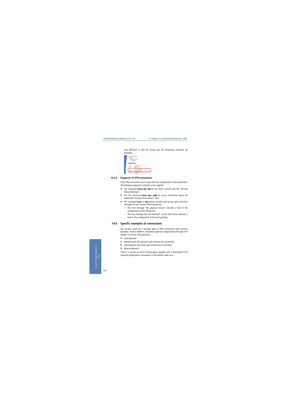 8 diagnosis of vpn connections, 6 specific examples of connections | Lancom Systems LCOS 3.50 User Manual | Page 322 / 346