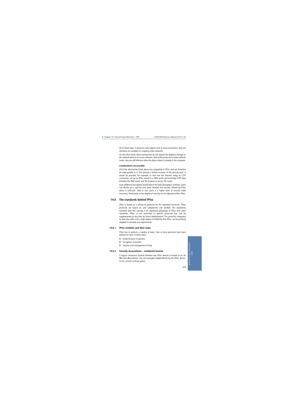 8 the standards behind ipsec, 1 ipsec modules and their tasks, 2 security associations - numbered tunnels | 2 security associations – numbered tunnels | Lancom Systems LCOS 3.50 User Manual | Page 329 / 346