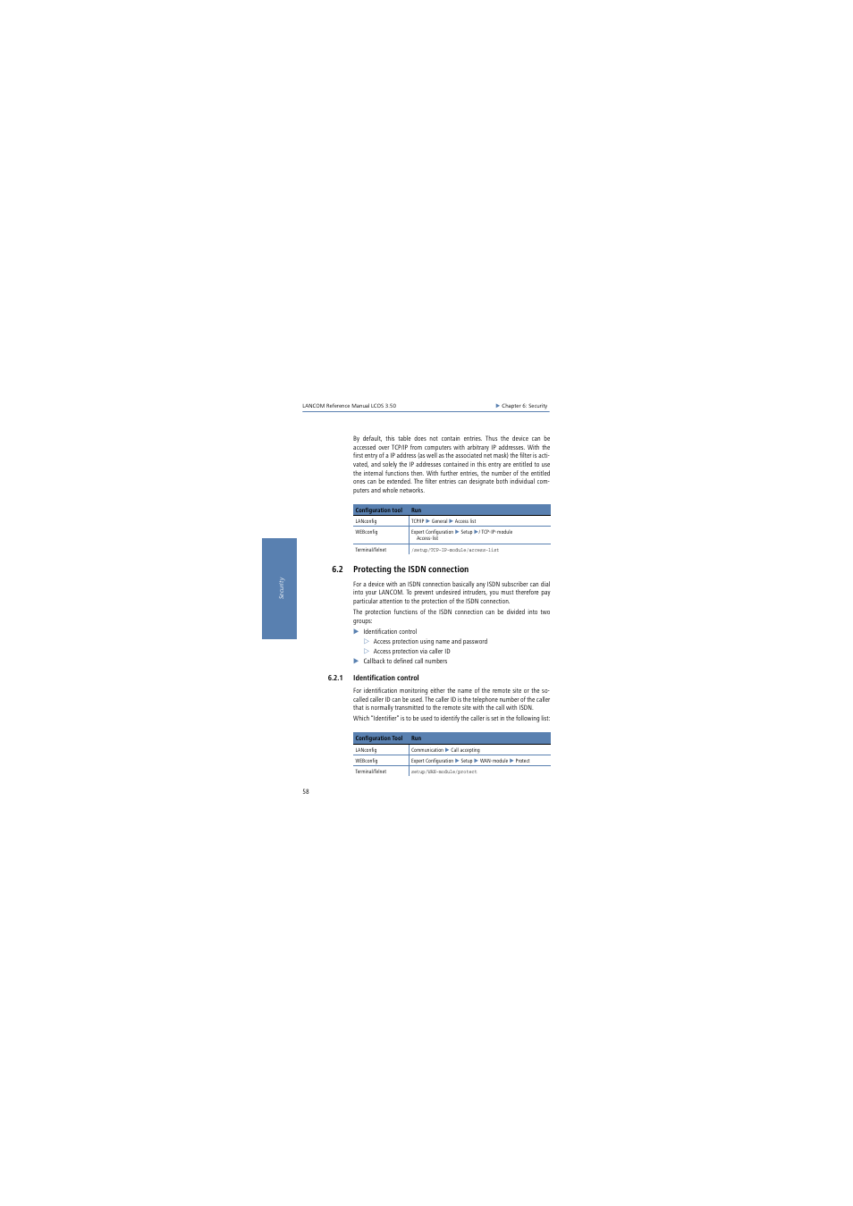 2 protecting the isdn connection, 1 identification control | Lancom Systems LCOS 3.50 User Manual | Page 58 / 346