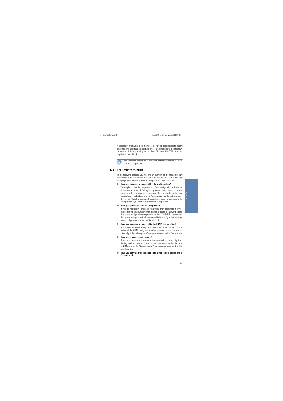 3 the security checklist | Lancom Systems LCOS 3.50 User Manual | Page 61 / 346