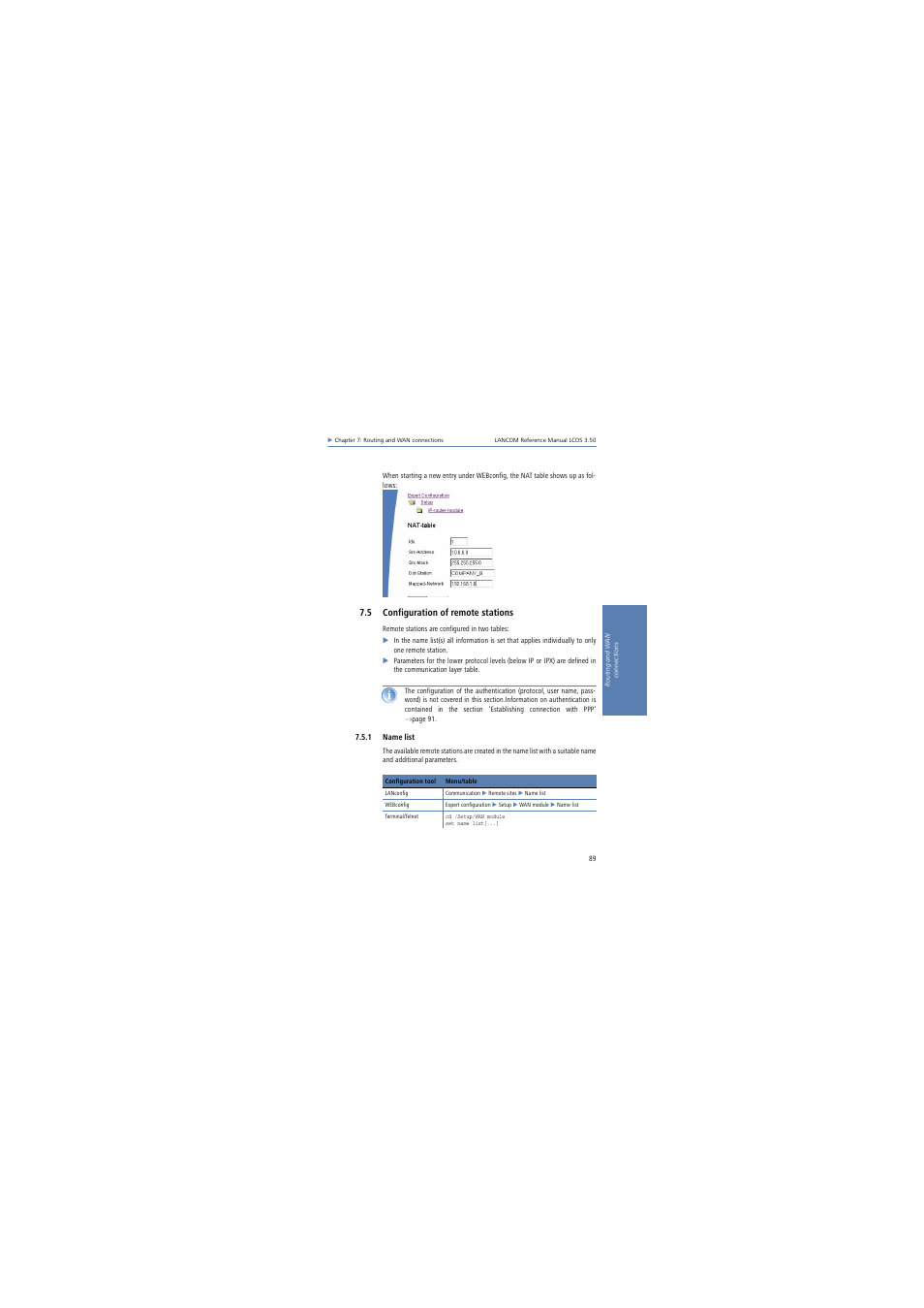 5 configuration of remote stations, 1 name list | Lancom Systems LCOS 3.50 User Manual | Page 89 / 346