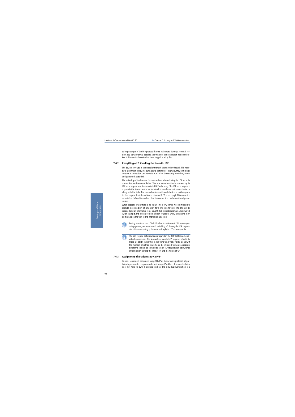 2 everything o.k.? checking the line with lcp, 3 assignment of ip addresses via ppp | Lancom Systems LCOS 3.50 User Manual | Page 94 / 346