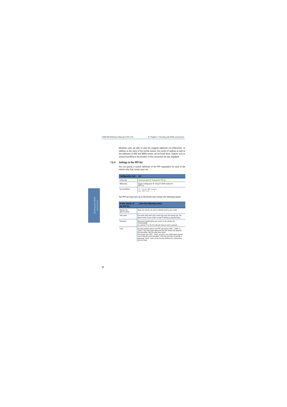 4 settings in the ppp list | Lancom Systems LCOS 3.50 User Manual | Page 96 / 346
