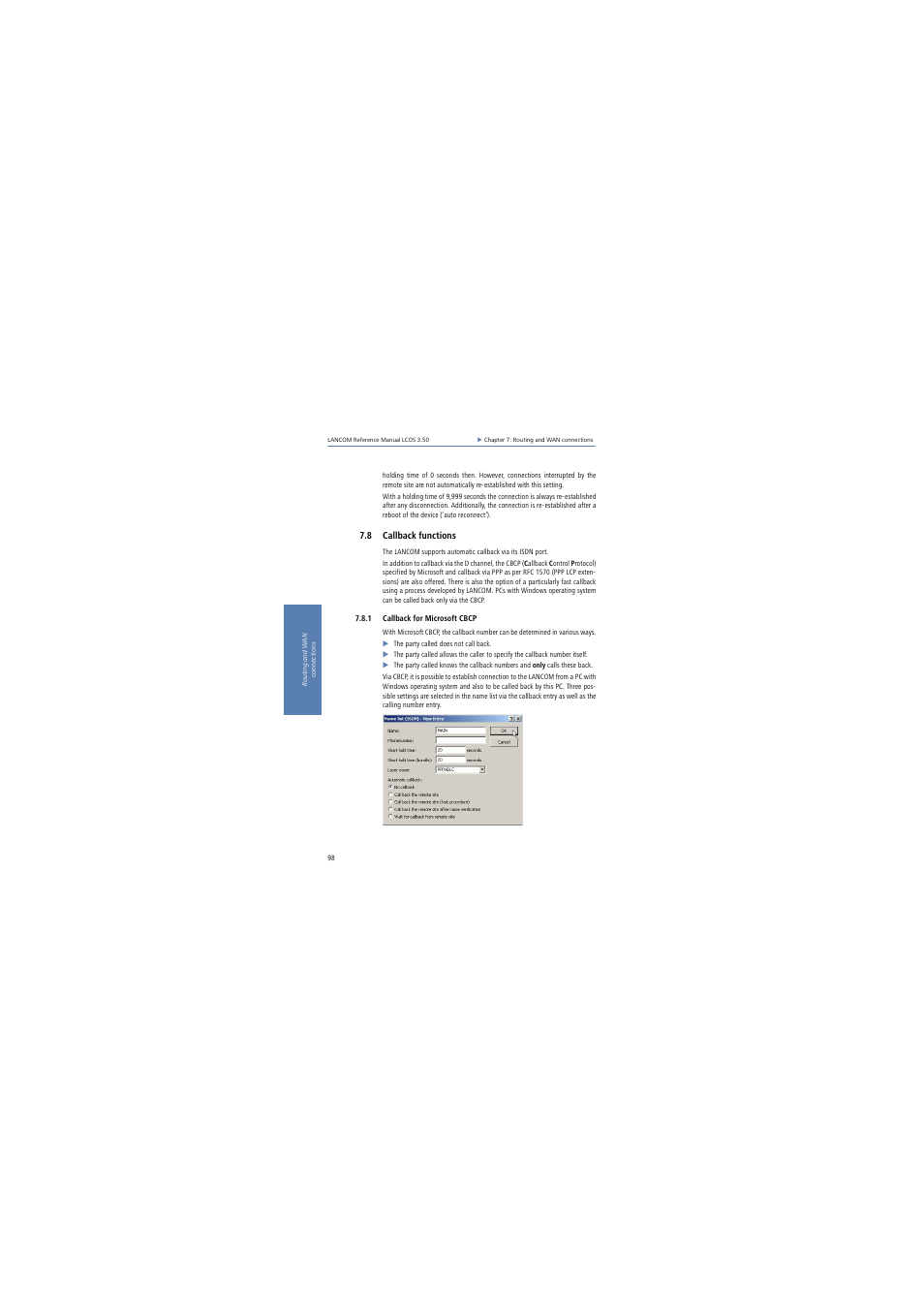 8 callback functions, 1 callback for microsoft cbcp | Lancom Systems LCOS 3.50 User Manual | Page 98 / 346
