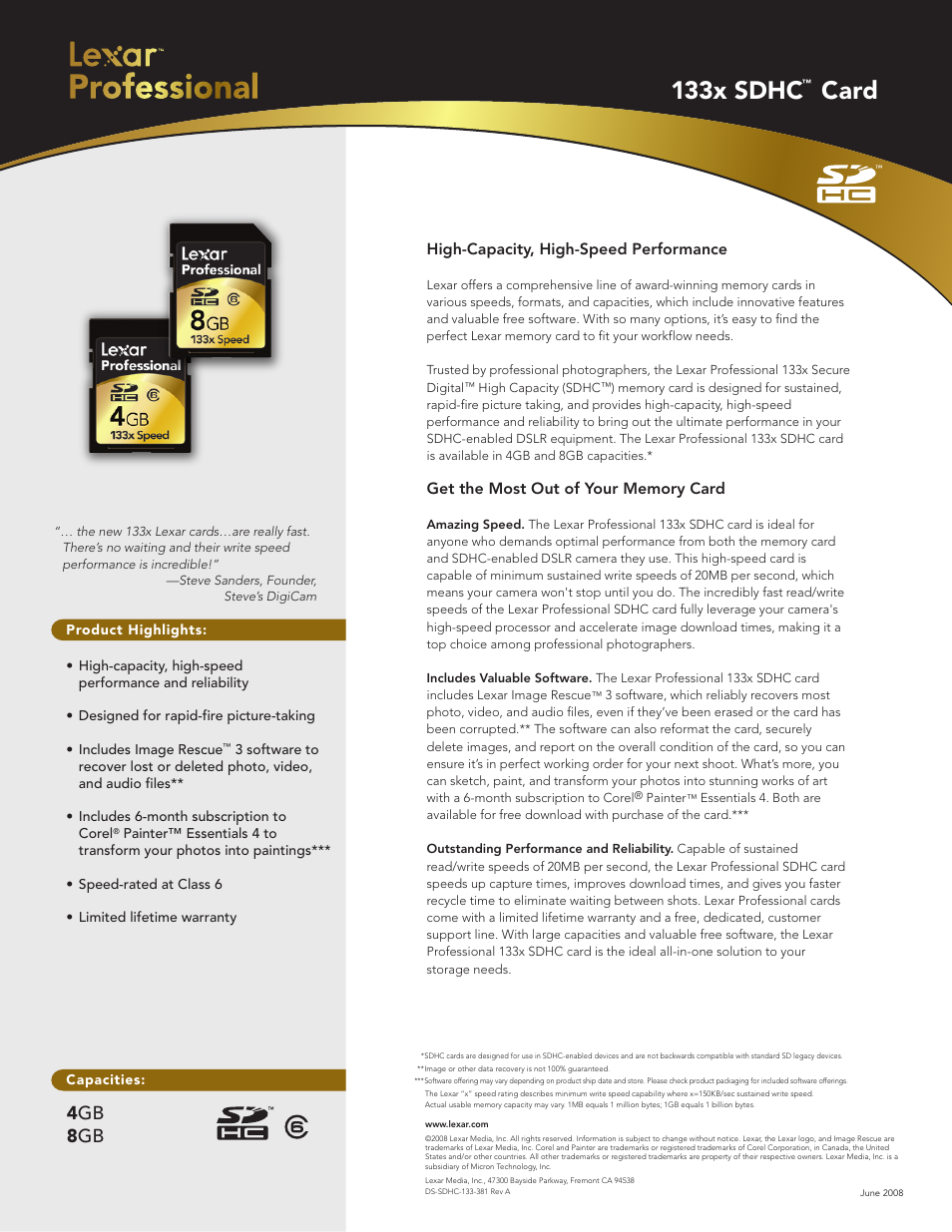 Lexar Media DS-SDHC-133-381 User Manual | 1 page