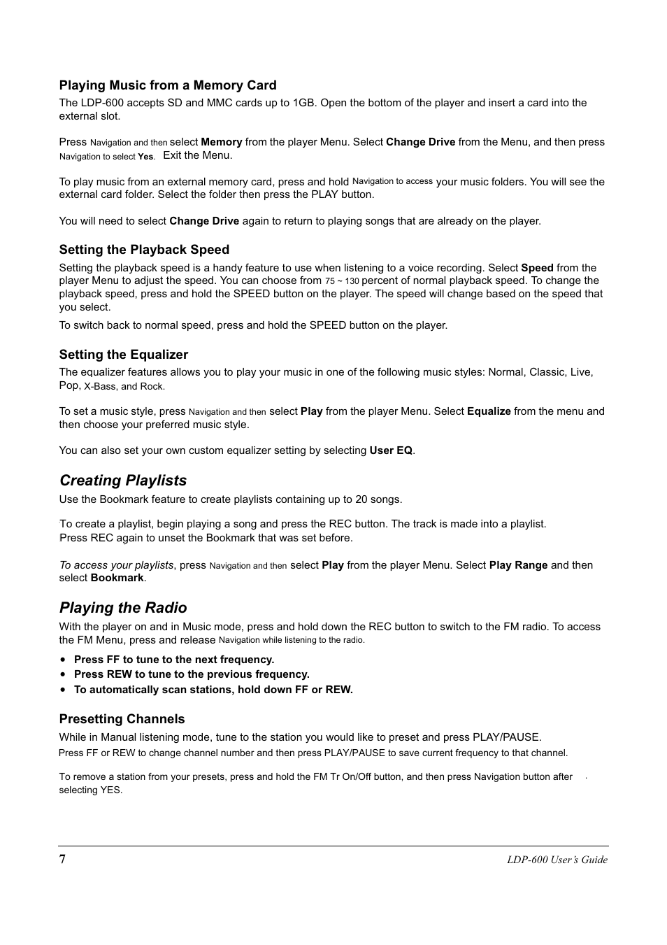 Creating playlists, Playing the radio | Lexar Media LDP-600 User Manual | Page 7 / 28