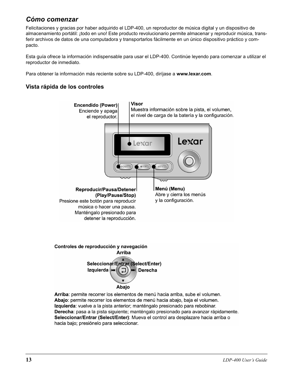 Cómo comenzar | Lexar Media Lexar LDP-400 User Manual | Page 13 / 36