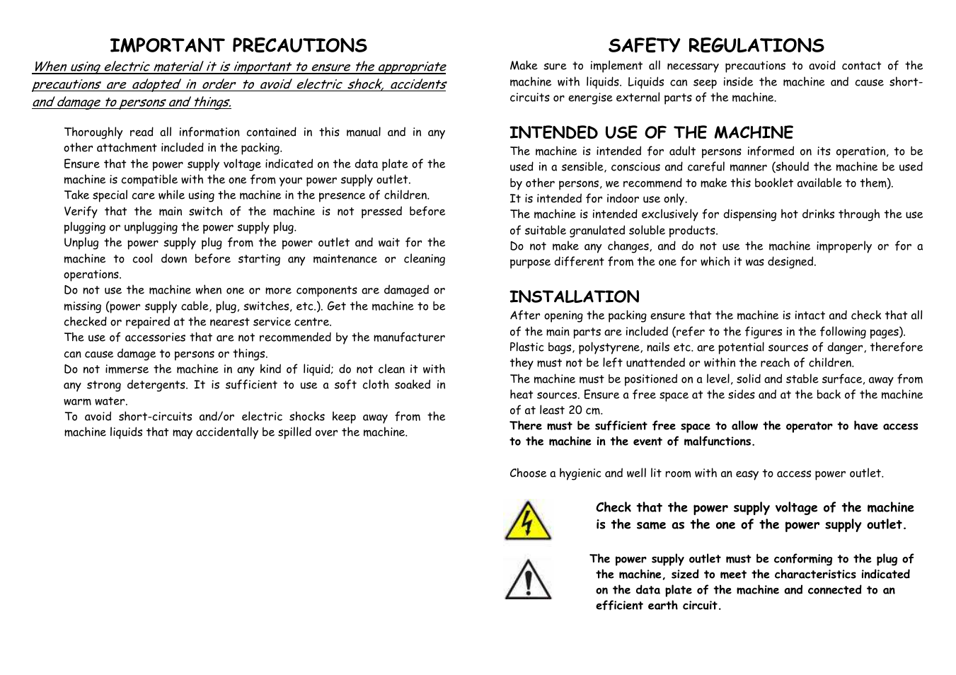 Important precautions, Safety regulations | La Pavoni P09 User Manual | Page 3 / 9